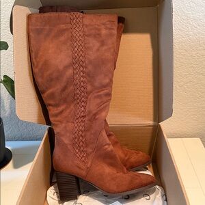 Journee Collection Brown Braided Heeled Boots